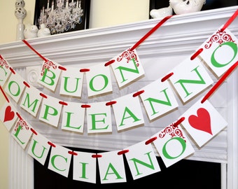 Buon Compleanno Banner, Italian Birthday banner garland, Italian birthday party, red, green white Birthday decoration, birthday sign