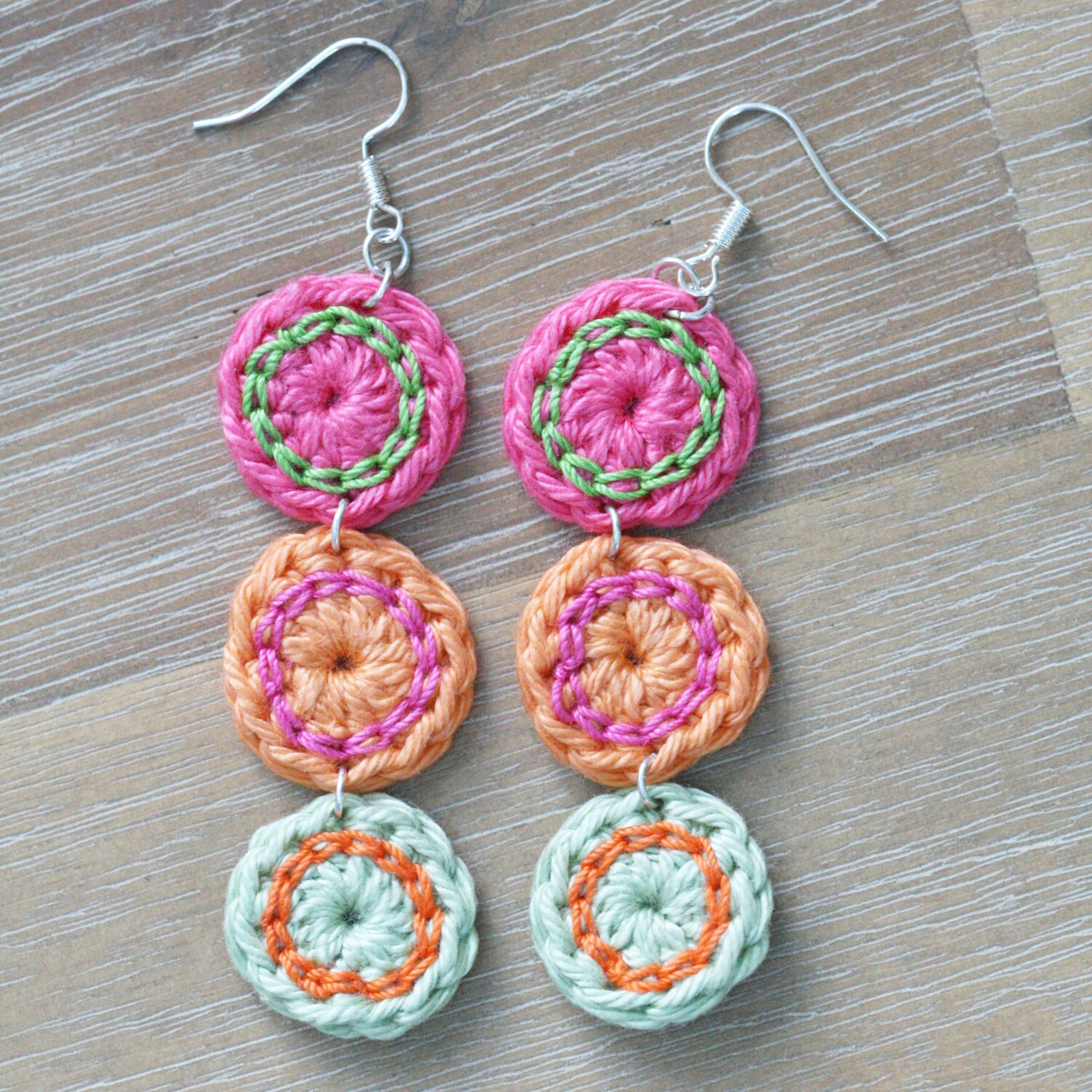 Crochet earrings. Circle jewelry. 4 colour options