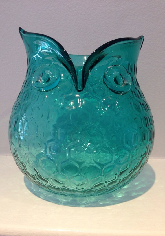 Owl Vase Glass Vase Teal Owl Vase Tiffany Blue