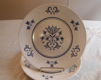 Vintage Navy Blue Ironstone Dinnerware ' Sheffield Provincial ' Dinner Plate by Homer Laughlin , Two Available