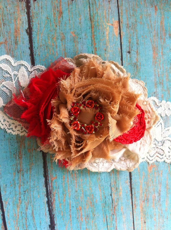 Red, Toffee/ Shabby Chiffon/ Girls Headband/ Baby Headband/ Shabby Brooch Pin/ Hat Embellishment/ Girls Hairclip/ Infant Headband/ Brooch