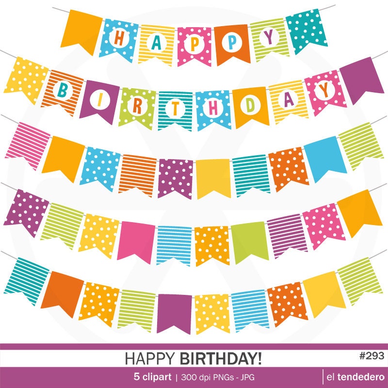 Bunting banner clipart pack happy birthday with by eltendedero