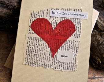 1st Wedding Anniversary Keepsake Card Vintage PAPER Handmade