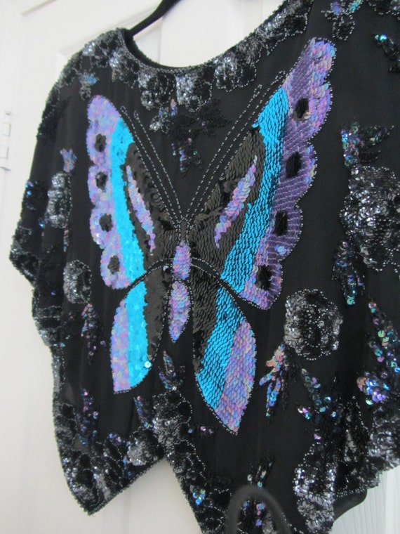 70's silk Sequin Butterfly top festival stunner by BrassAndBling