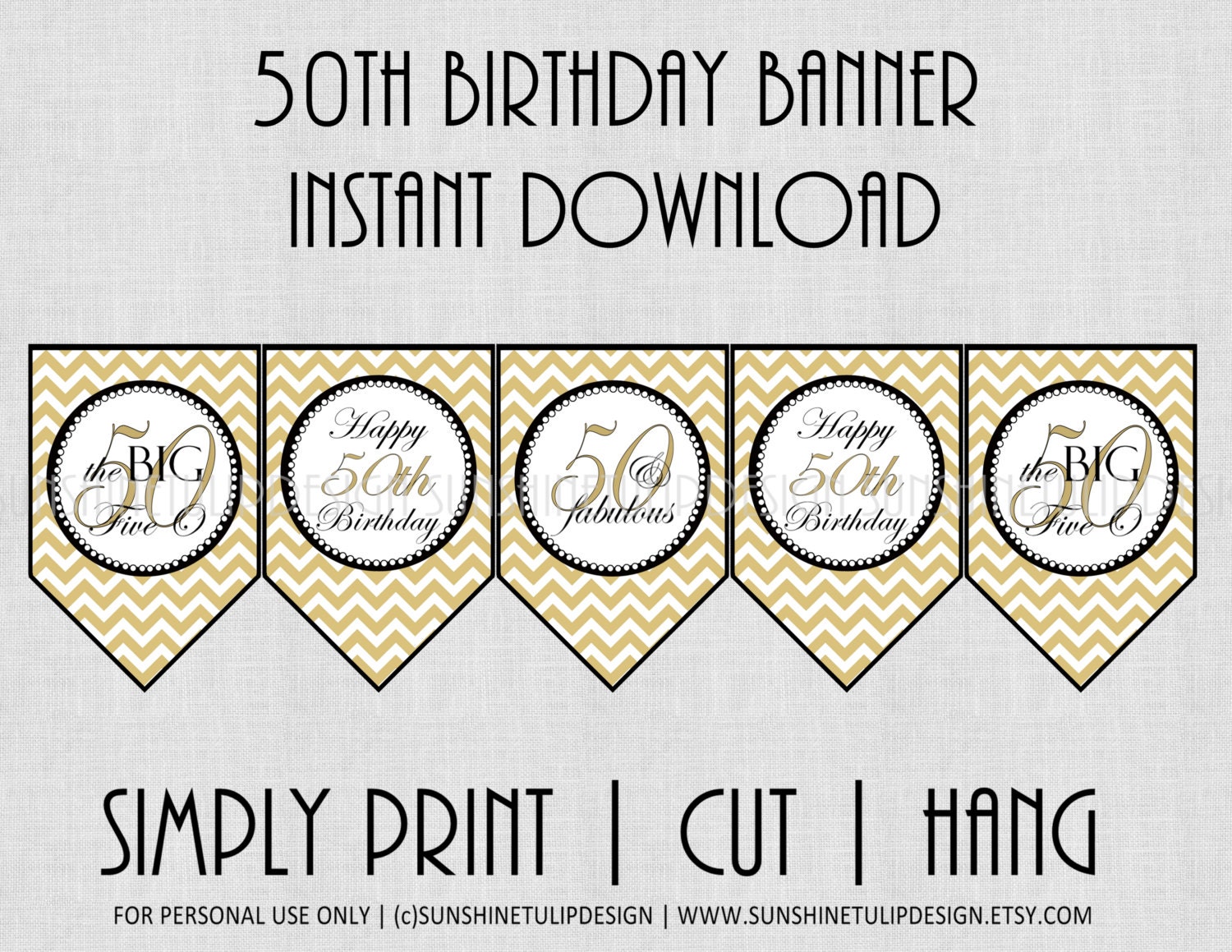 50th Birthday Banner Chevron Black and Gold by ...