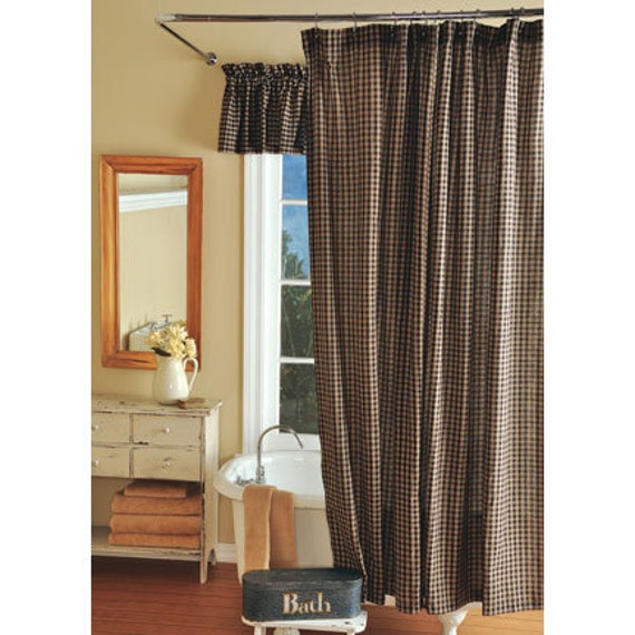 Country Primitive Black Plaid Homespun Shower Curtain Rustic