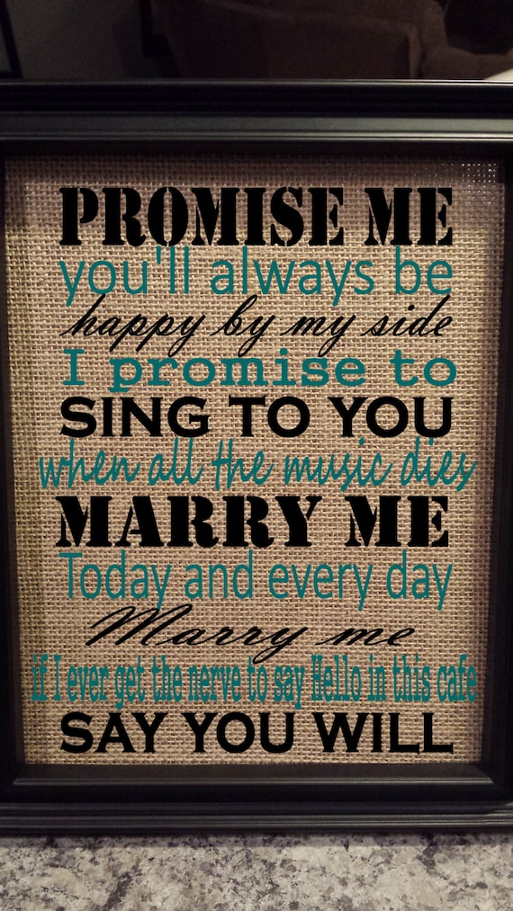 Framed Burlap Print - Marry Me Train Lyrics - Today and Every Day - Wedding - Anniversary - 8x10