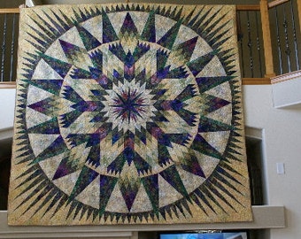 King Size Bed Quilt. Multi Colored Bed Quilt, Foundation Pieced Quilt, Handmade in CO USA, Yellow and Purple King Size Quilt, Bedspread