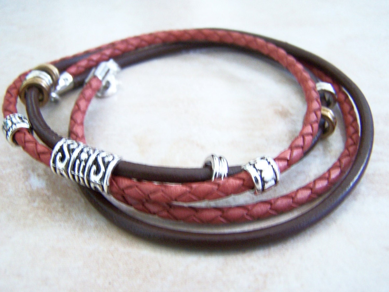 Leather Ankle Bracelet Brown Antique Red Leather by aeccentricsol