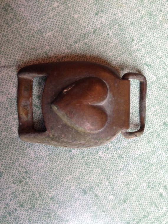 Civil War Horse Bridle Buckle with Heart Rosette Brass 2 1/8 x