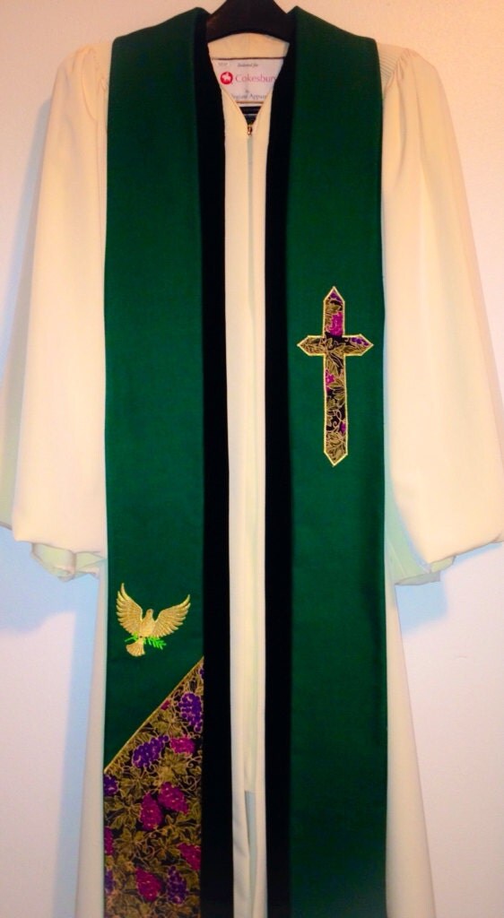 Clergy Stole Green Clergy Stole w/ Large Cross by PulpitStoles