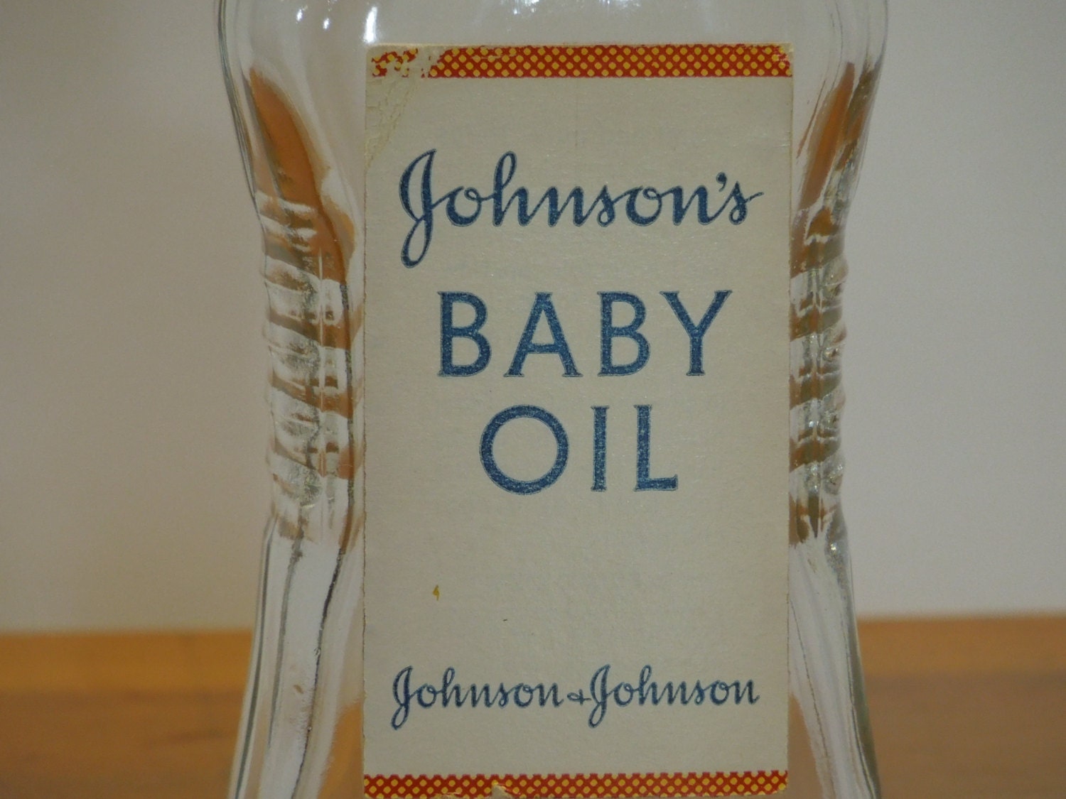 Vintage Johnsons Baby Oil Clear Glass Bottle with JJ on the