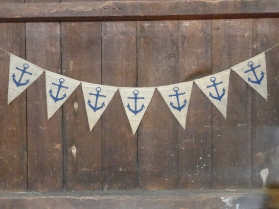 Nautical Anchor Burlap Banner, Baby Boy Banner Bunting, Baby Garland, Shower Decor, Nursery Decor, Burlap Banner, Photo Prop, Wedding Decor