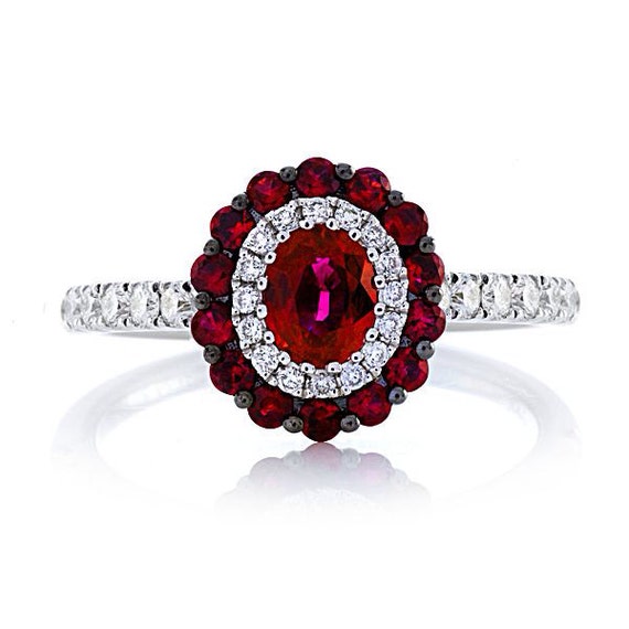 ... Ruby and Diamond Heirloom Inspired Cocktail Ring, Anniversary Ring 1