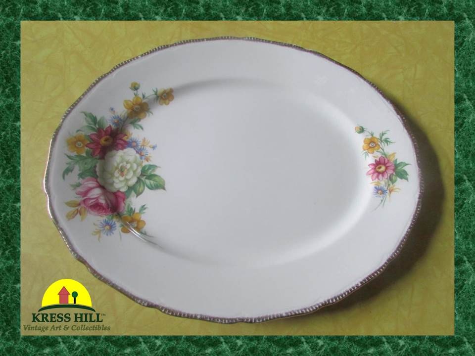 Vintage Numbered Red Rose China Platter, Royal Swan, Riverdale, 22
