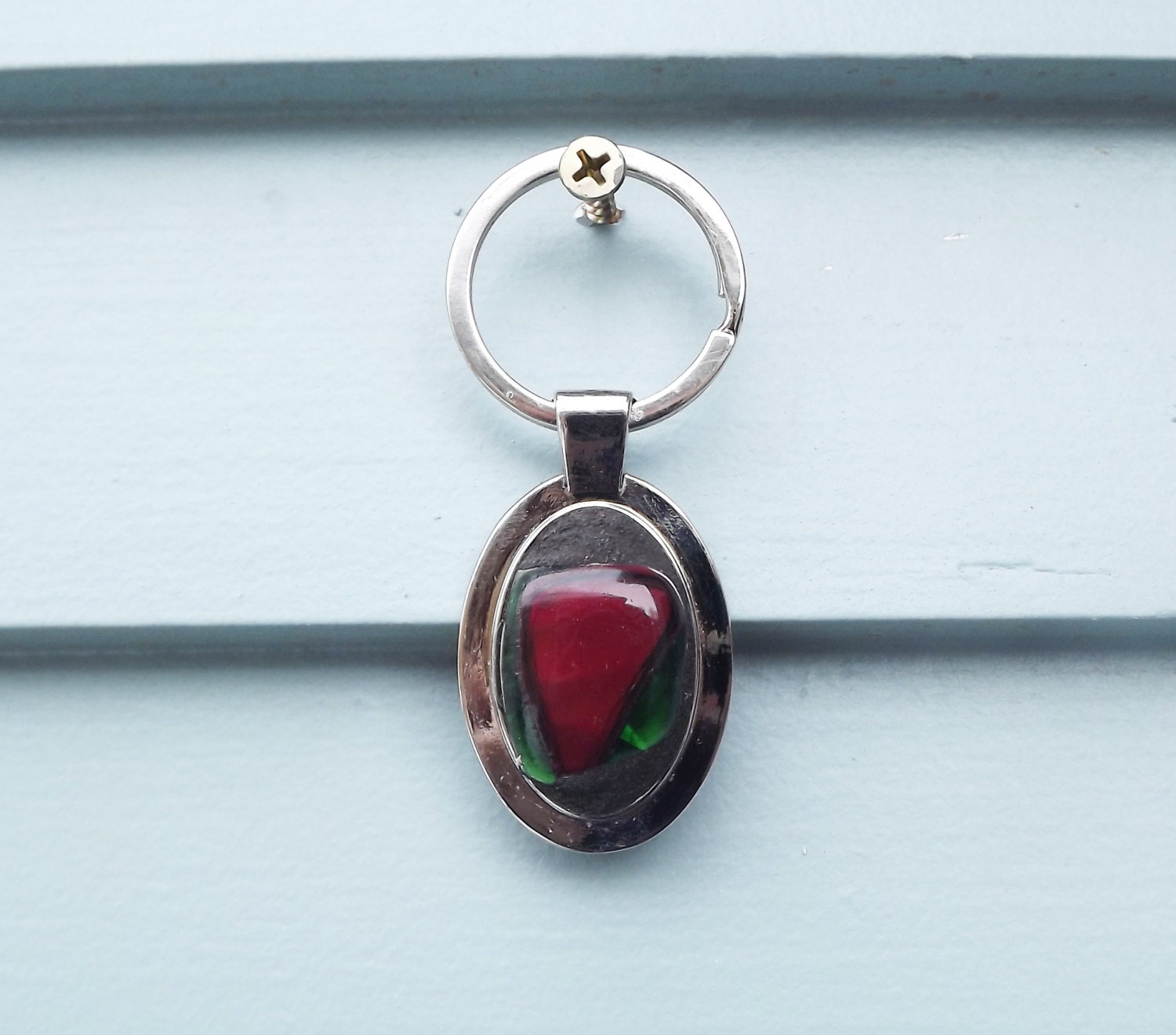 Key Chain/ Fused Glass Keychain/ Red and Green Key Chain