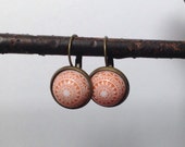 German etched vintage cabochon earrings, lever back earrings, vintage style earrings, dangle earrings, spring colours, handmade jewellery