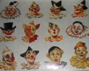 John Grossman The Gifted Line clown face stickers antique vintage circus clown ephemera collection