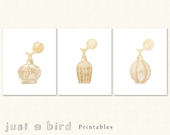 Victorian Atomizer vintage art print Antique Perfume Bottle faux gold glitter, gold bathroom art, fashion printable art -INSTANT DOWNLOAD