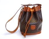 Items similar to Sale! Celine Paris leather trim bucket bag ...