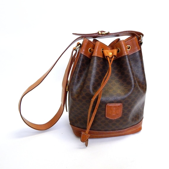 Items similar to Sale! Celine Paris leather trim bucket bag ...