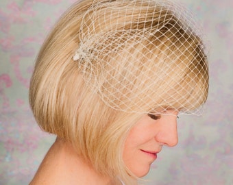 Bandeau Birdcage Veil, Bridal Veil, Ivory Veil, Wedding Veil, Birdcage Veil, Bandeau Veil- ELISE