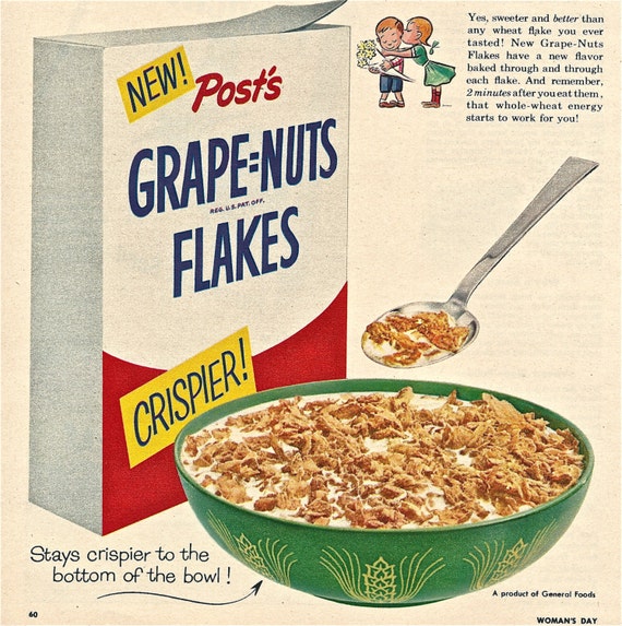 1950s Post GrapeNuts CEREAL Print Ad / BIRD FEED Ad Original