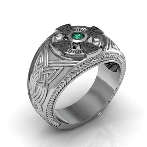 Sterling Silver Emerald Men's Celtic Cross by Majesticjewelry99