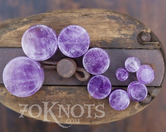 Amethyst Stone Plugs - Double Flared - 1 Pair - 6mm - 8mm - 10mm - 11mm - 12.7mm - 14mm - 16mm - 19mm - 22mm - 25mm - Organic