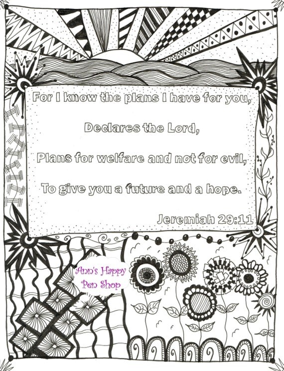 Zentangle® inspired Bible Verse Memory Coloring Page. Jeremiah