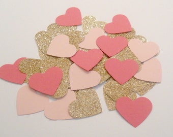 Pink and Rose Gold Glitter Wedding Confetti Bridal Shower Confetti Baby Shower Confetti Heart Confetti