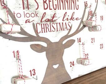 Advent calendar, christmas countdown sign, deer antler decor