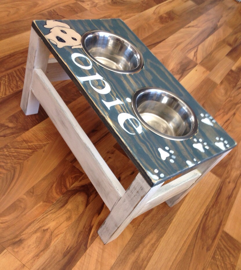 Personalized Pet Dog Dish Stand Rustic Wood by ThisBigOldDeskSigns