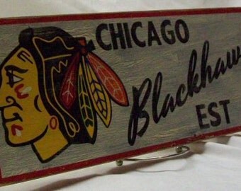 Chicago Blackhawks wall sign, 6 1/2" x 17", distressed