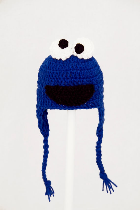 Cookie Monster Earflap Hat, Blue Sesame Street Beanie in all sizes baby - adult