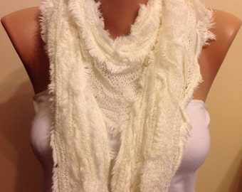 50%SALE!!-White Knitted Scarf,Fringed Scarf ,Knitted Fluffy and Shiny Glitter Scarf,Very soft ,Accessory,Women Fashion,Bridesmaid,Accessory