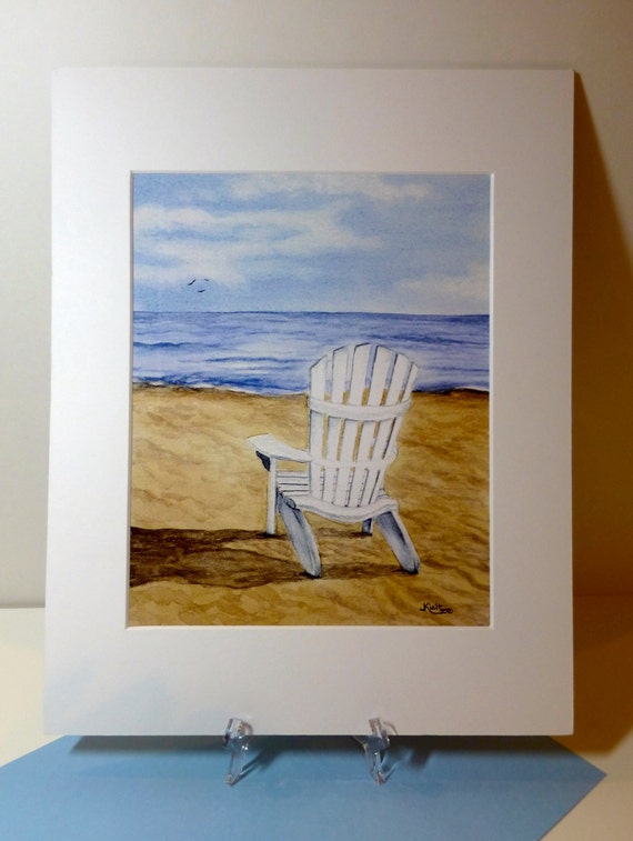 Items Similar To Beach Chair Watercolor 11 By 14 Matted Print On Etsy   Il 570xN.567408442 Rwe8 