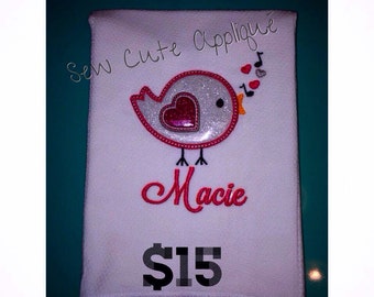Personalized tweet tweet bird burp cloth, cloth diaper burp cloth, embroidery, appliqued, baby gift