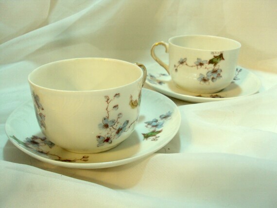 Fields Blue  and Saucers vintage limoges Cups  cup saucer  and and Vintage 1900's Haviland Limoges CH