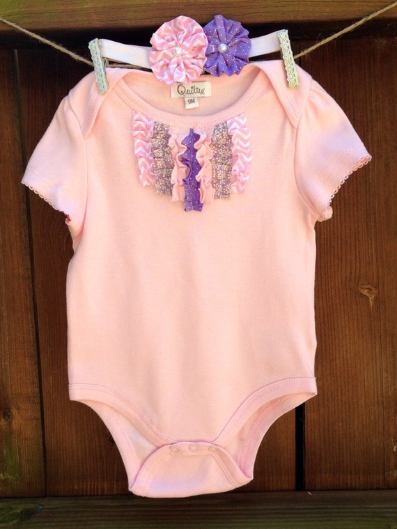 Items Similar To Ruffle Trim Light Pink Onesie & Matching Headband On Etsy