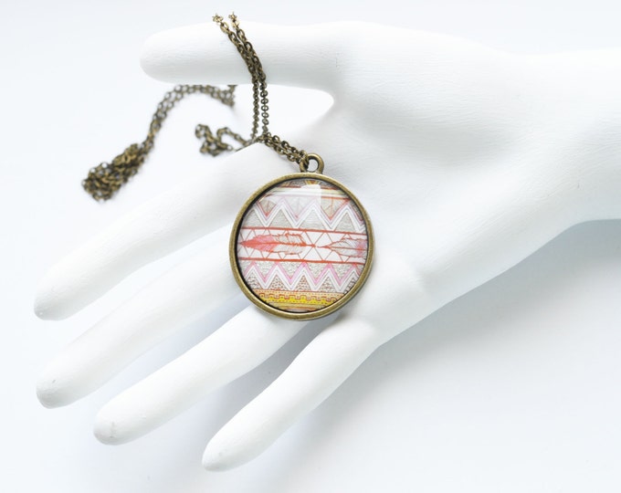 ART Pendant with chain from material brass with the image under glass
