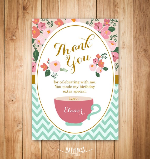 Tea party thank you card printable tea party thank you card