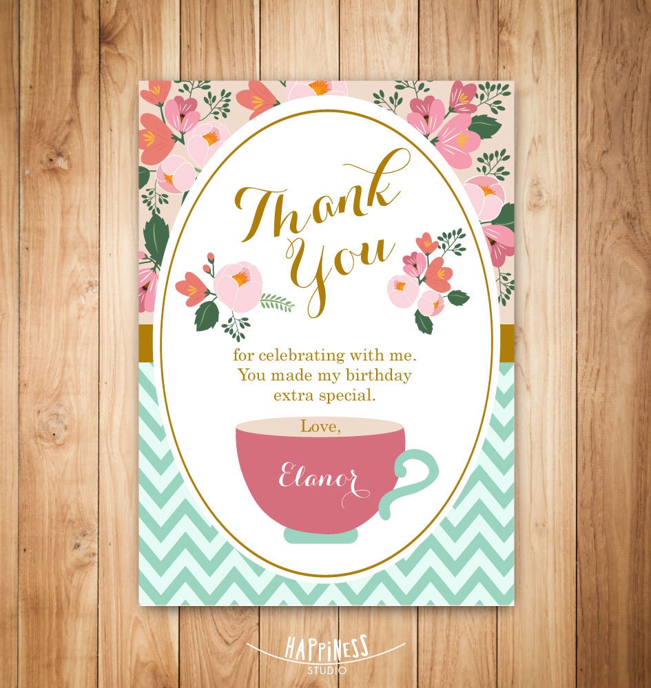 Tea party thank you card printable tea party thank you card