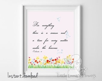 Bible Verse Art Printable, flowers Scripture Print wall art decor ...
