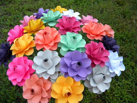 Paper Flowers Roses Stemmed Mix Color Made To Order