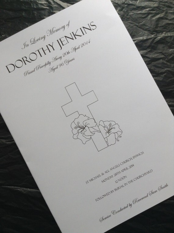 Funeral Order of Service Program Hymn Sheet by FuneralsandFavours