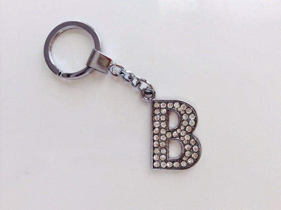 Initial Alphabet Letter B Keychain Keyring Bling Crystal