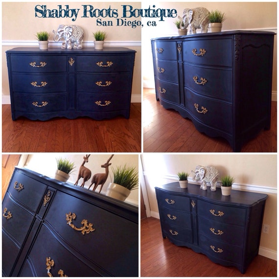 Items similar to SOLD Navy blue antique dresser chest of drawers ... - Items similar to SOLD Navy blue antique dresser chest of drawers. French  provincial, natutical, shabby. Simply beautiful on Etsy