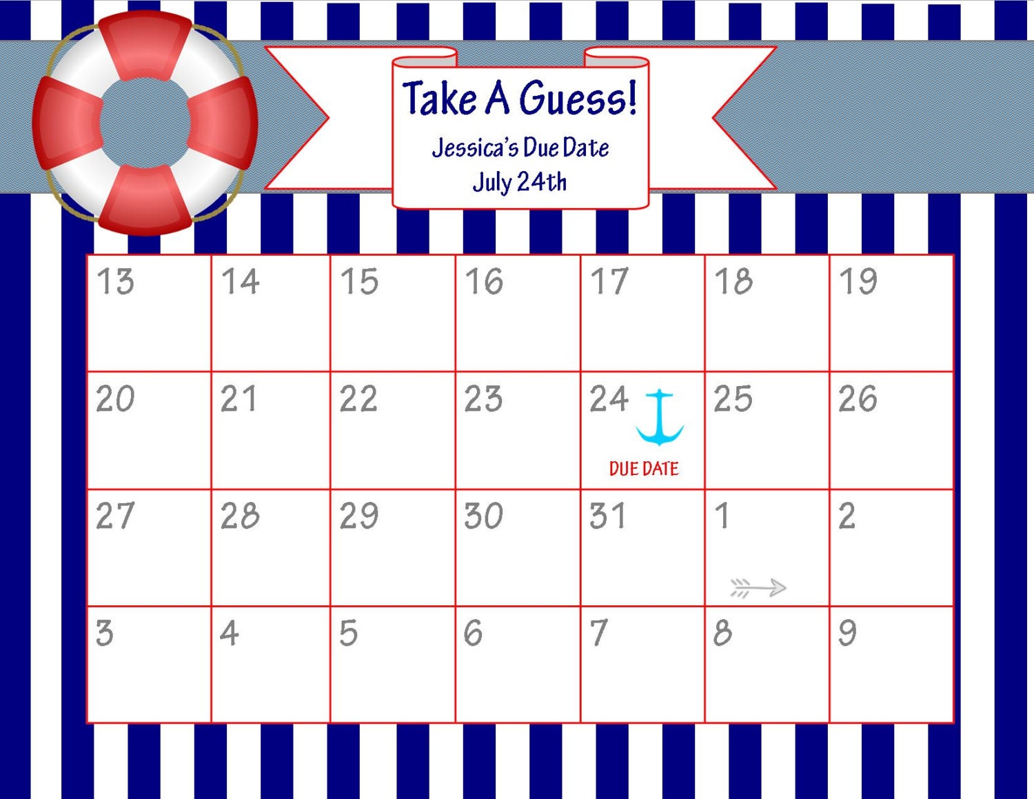 Printable Due Date Calendar // Baby Shower Game // Guess the