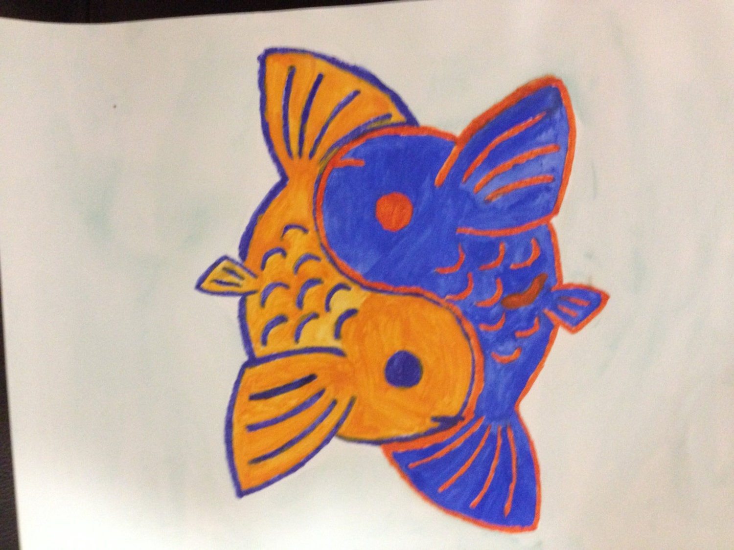 Blue & Orange YinYang Koi Fish Watercolor by